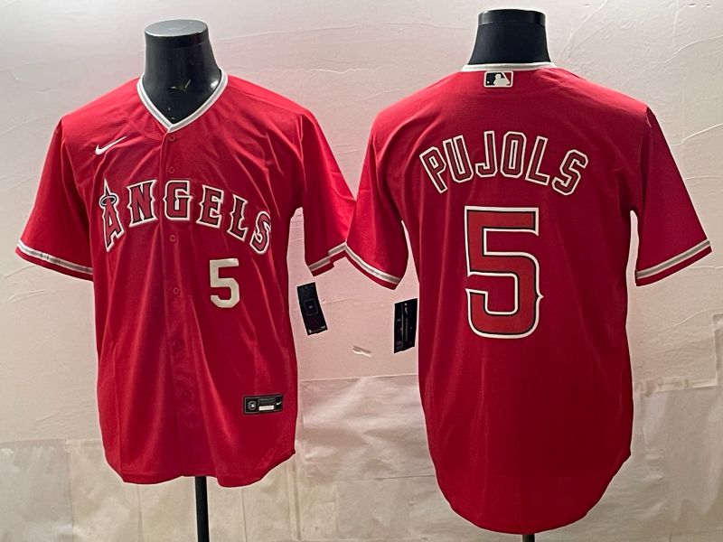 2026 Men Nike Los Angeles Angels #5 Pujols Red Game MLB Jersey 04